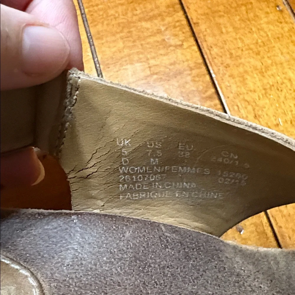 CLARKS Suede Straps With Cork Platform, Size 7.5, Natural